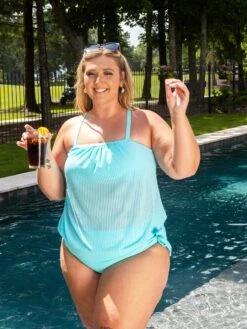 Striped Mesh Knotted Hem Tankini Swimsuit | S-XL Swim *Final Sale*