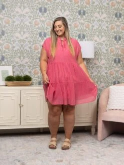 Crinkle Fabric Lined Tiered Dress | S - 2XL