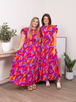 Abstract Print High Tiered Maxi Dress | S-XL