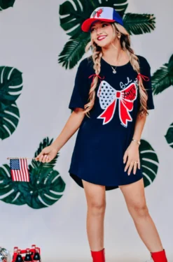 God Bless America Bow T-Shirt Dress | S - 3XL Southern Bliss