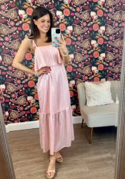 Ruffle Strap Maxi Dress W/ Waist Tie | S-3X