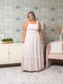 Lace Frilly Strap Shirred Floral Maxi Dress | S - XL