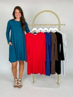 Zenana Long Sleeve Flare Dress W/ Round Neck & Pockets | S-3X *Final Sale*