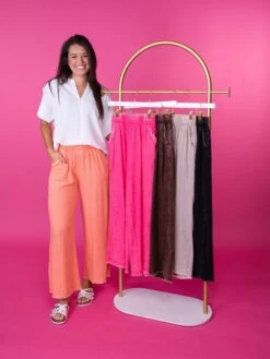 Zenana Washed Linen Frayed Hem Elastic Waist Band Pants | S-XL