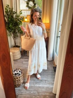 Linen Tiered A-Line Maxi Dress With Embroidery Detail | S - L