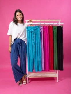Pleated Wide Leg Pant W/ Adjustable Waist | S - XL