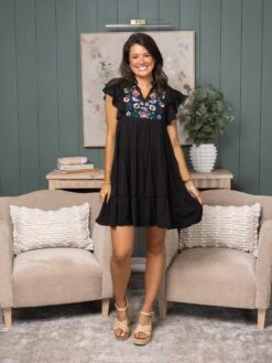 Floral Embroidered Tiered Ruffled Dress | S - XL