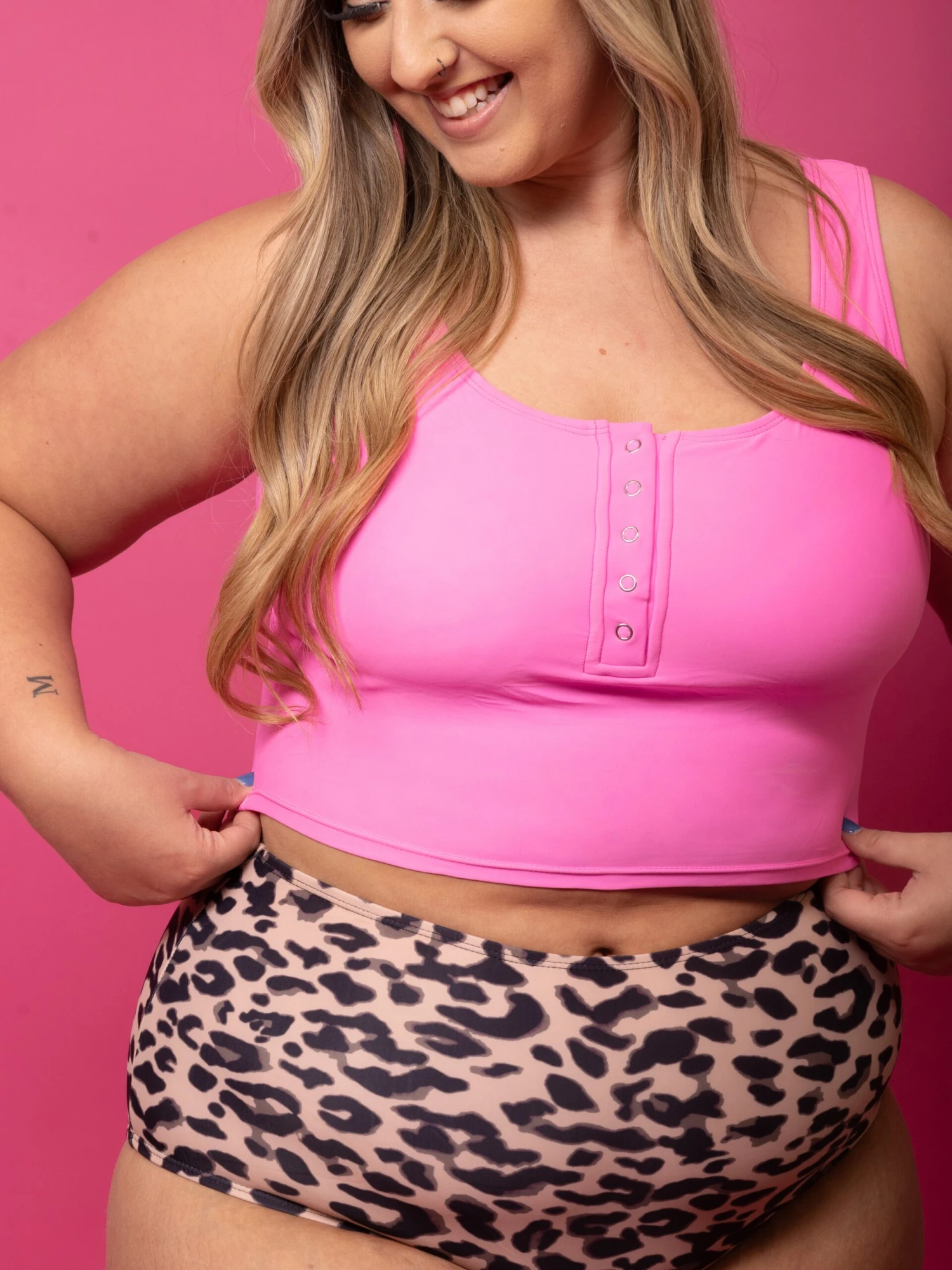 Pink Top With Leopard Print Tankini Swimsuit | S-2XL *Final Sale*