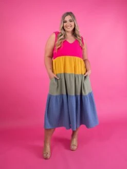 Cotton Gauze Colorblock Tiered Sleeveless Maxi Dress | S - XL