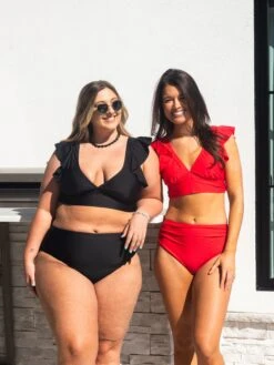 Ruffle Trim V Neck Two Piece Bikini Swimsuit | S - XL *Final Sale*