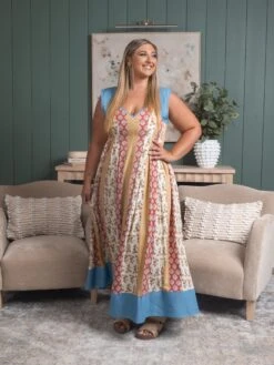 Contrast Denim Open Smocking Back Pleated Dress | S - 3XL Summer Concerts & Festivals