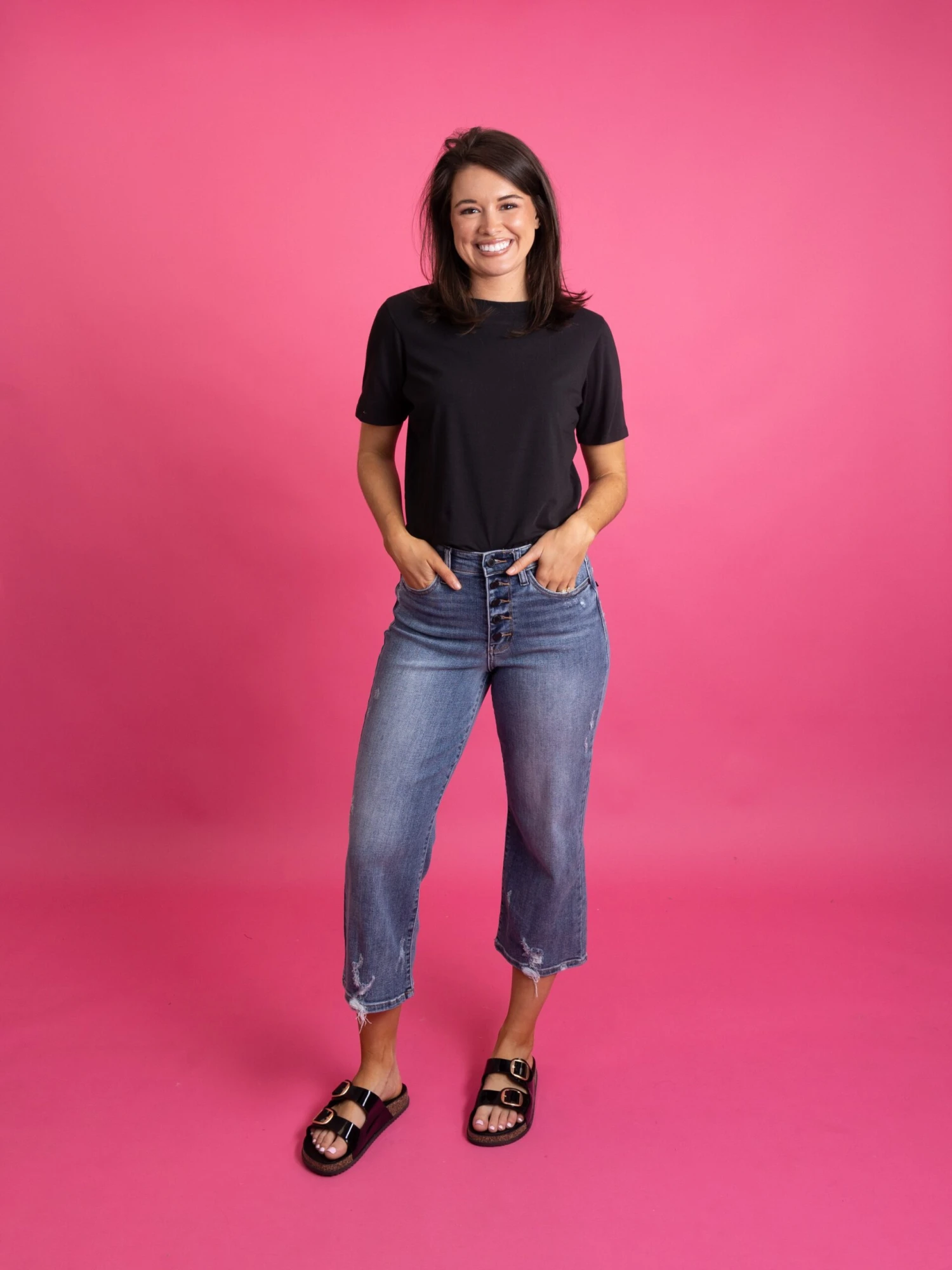 Judy Blue High Waist 5 Button Wide Leg Crop Jean W/ Distressing |0-24 - Image 4