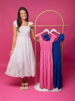 Tiered Eyelet Hem Midi Dress | S-L