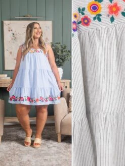 Spaghetti Strap Embroidered Dress | S - 3X