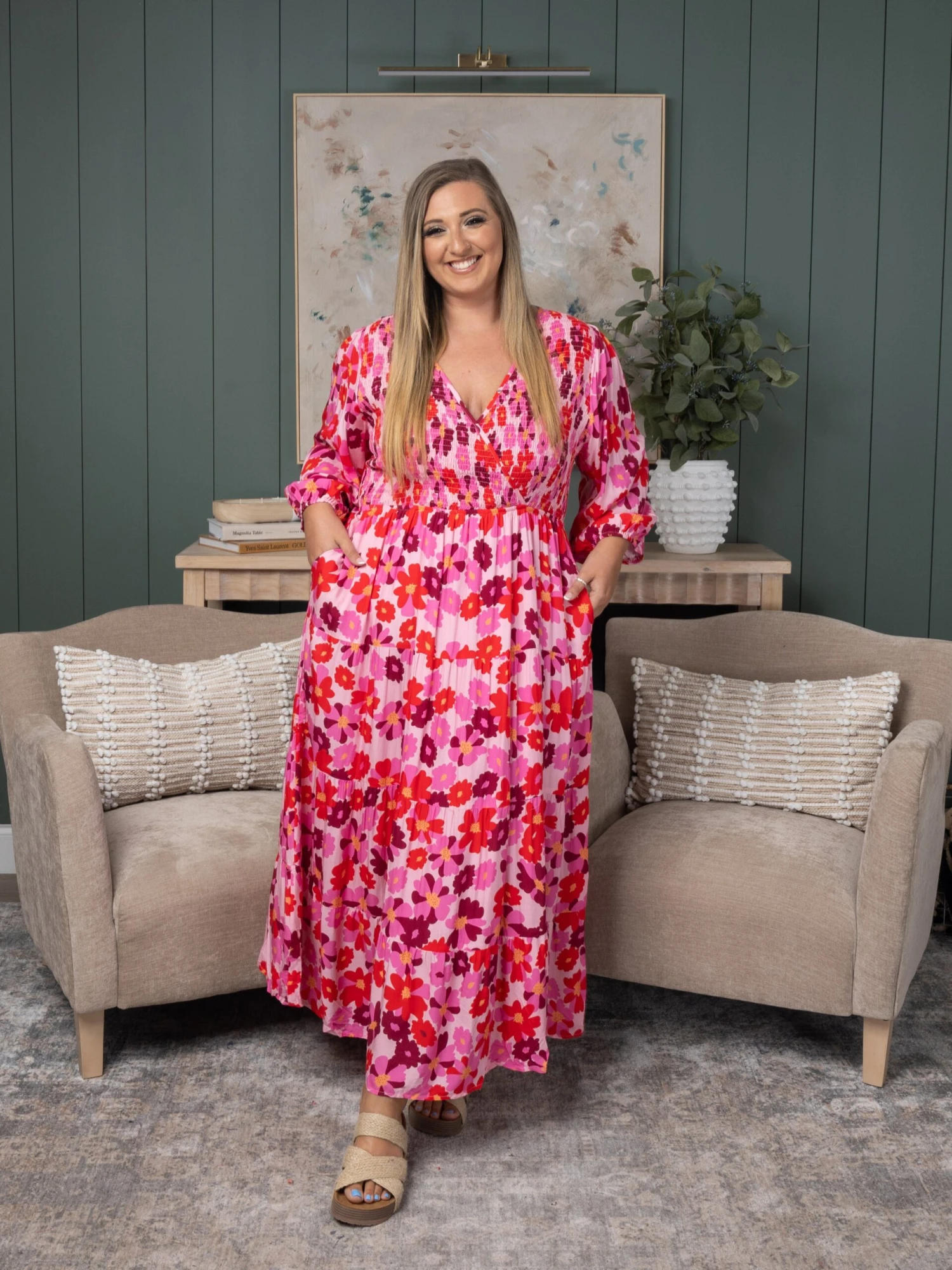 Floral Print Smocked Surplice Bodice Tiered Maxi Dress | S-3XL