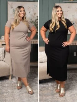 Short Sleeve Dress W/ Side Slit | S-3X