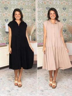 Collared A-Line Tiered Button Maxi Dress | S - 2XL