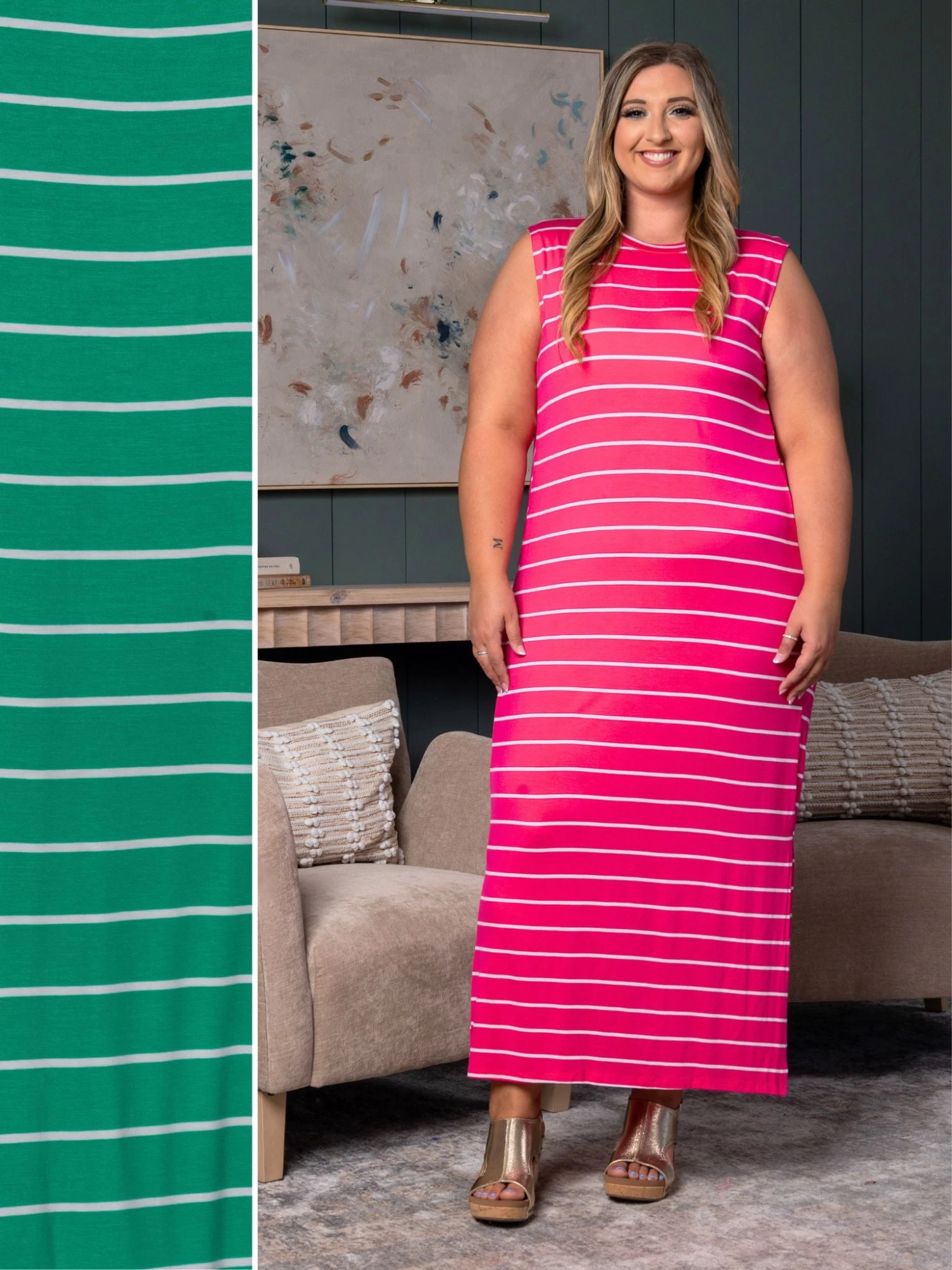 Stripe Side Slit Sleeveless Maxi Dress | S - XL