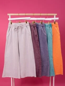 Zenana Acid Wash Fleece Palazzo Sweatpants With Pockets | S - L Pair W/ Sku50699