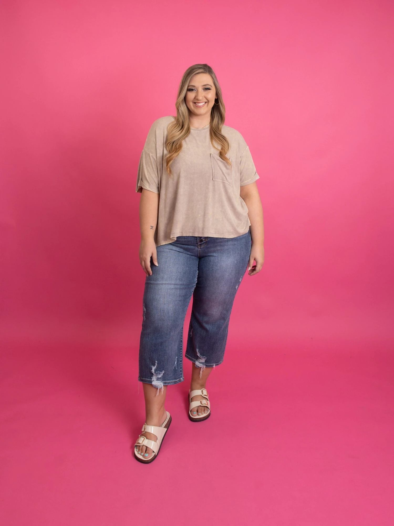 Judy Blue High Waist 5 Button Wide Leg Crop Jean W/ Distressing |0-24 - Image 5