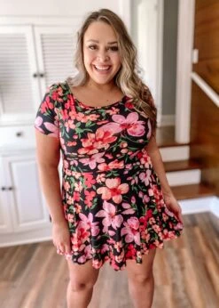 White Birch Short Sleeve Print Knit Dress W/ Built In Shorts | S-XL