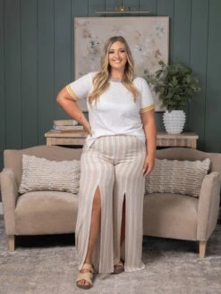 Stripe Print High Waist Pants W/ Slit | S-L