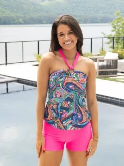 Tropical Print Halter Tankini With Swim Shorts| S-XL Swim *Final Sale*
