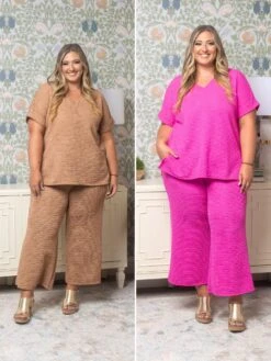 Crinkle Textured Elastic Waist Crop Pants W/Pockets | S-3X Set W/ Sku53465