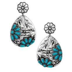 Western Semi Stone Hammered Dangle Earrings