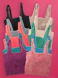 Zenana Washed Square Neck Padded Brami | S/M - L/XL