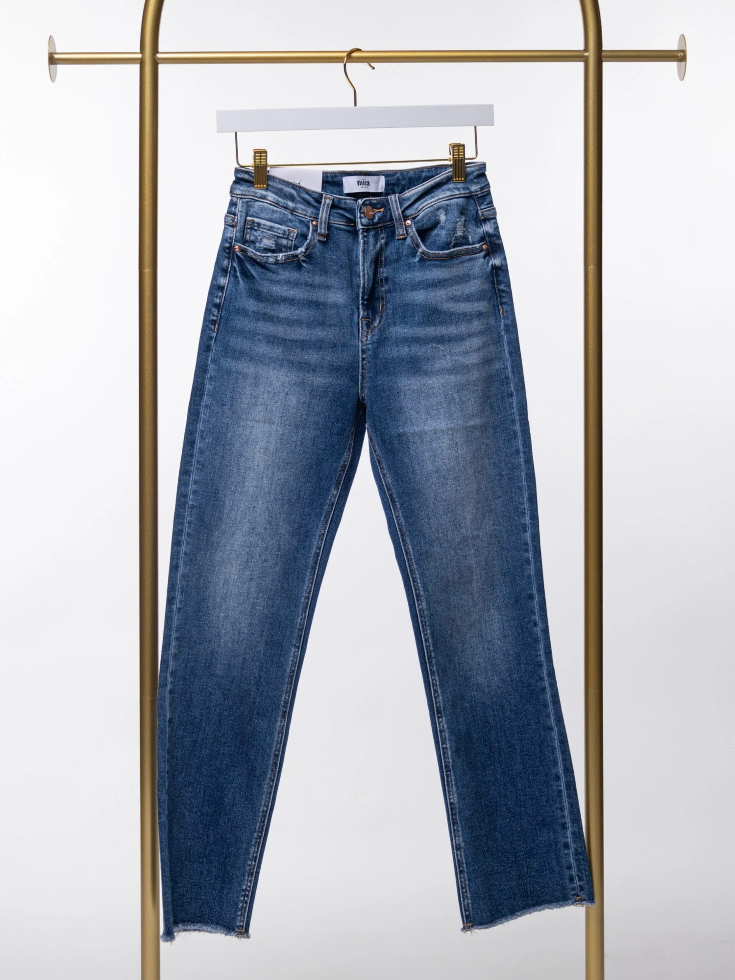 Mica Denim Super High Rise Straight Leg Jeans W/ Raw Hem | 0-15