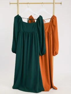 Long Puffy Sleeve Babydoll Maxi Dress W/ Square Neck| S - 3X