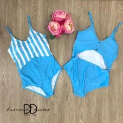 One Piece Blue & White Stripe Color Block *Final Sale*