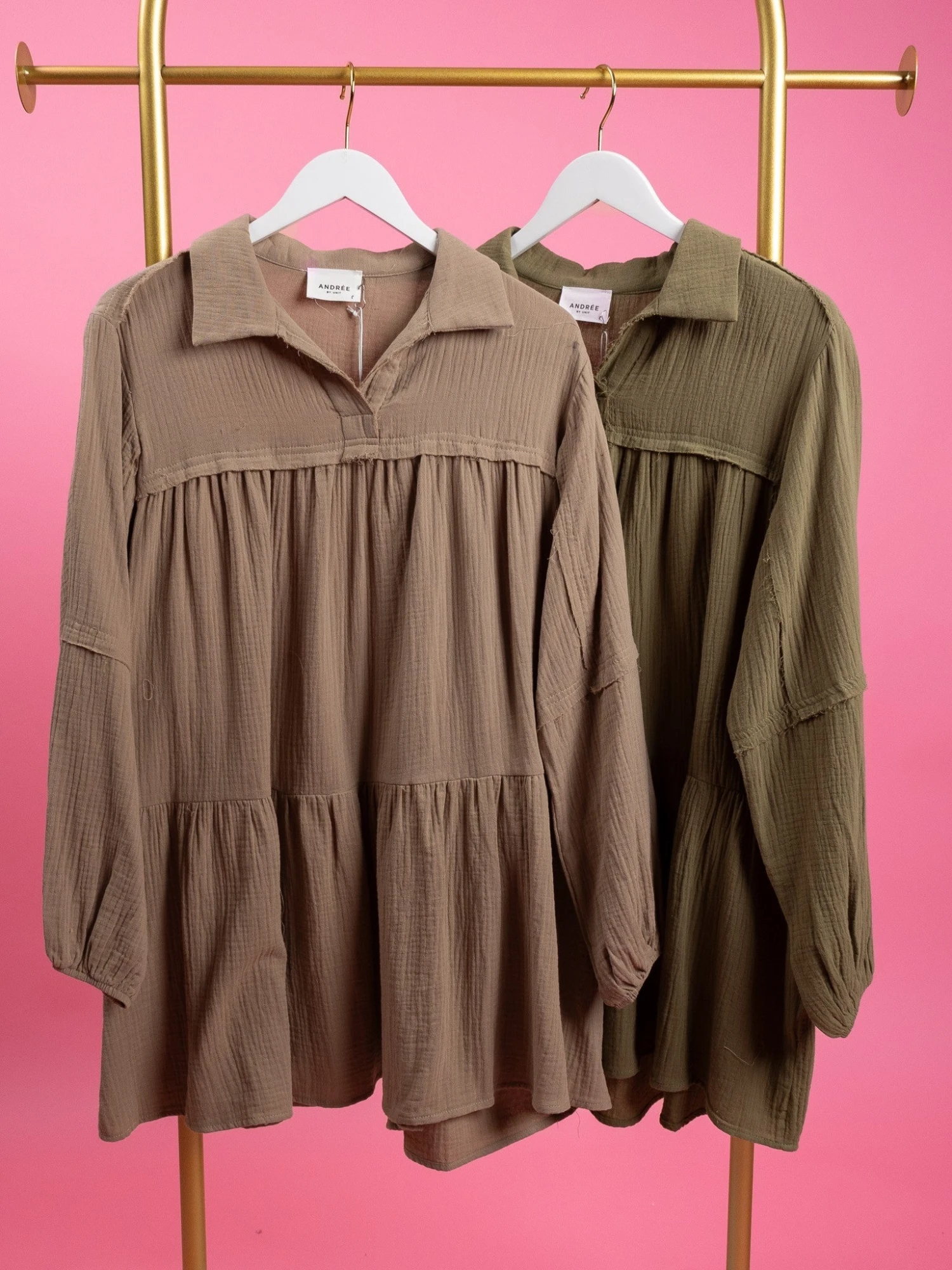 Long Sleeve V Neck Collared Mini Dress | S-L