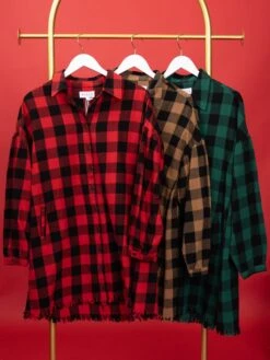 Risen Long Sleeve Oversized Plaid Button Down Shirt Dress | S - XL