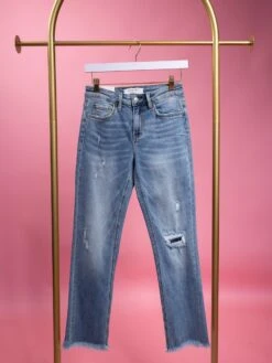 Vervet Distressed Mid Rise Crop Slim Straight Jeans | 0 - 22