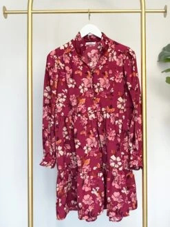 Floral Print Long Sleeve Tiered Button Down Dress W/ Ruffles | S-3X