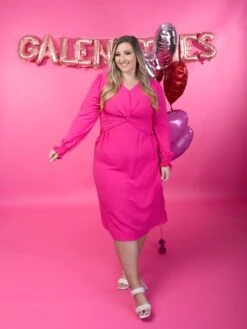 V Neck Long Sleeve Midi Dress W/ Twist Front & Key Hole Back | S-XL