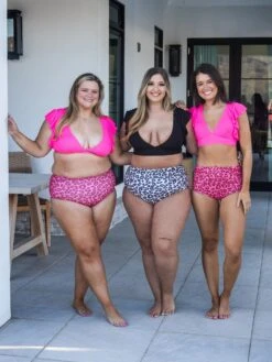 Leopard Printed Ruffle Shoulder Ribbed Two Piece Swimsuit | S - XL *Final Sale*