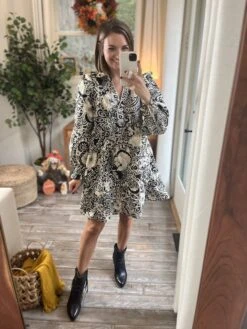 Long Sleeve Floral Print Collared V-Neck Dress| S-2X