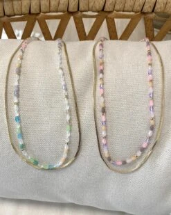 Beaded Flat Snake Chain Link Layered Necklace