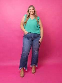 Risen High Rise Bootcut Shark Bite Ankle Jeans - Medium Wash | 0-3X