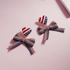 Ribbon Shaped American Flag Earrings