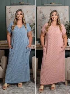 Ribbed V Neck Midi Dress | S-3X