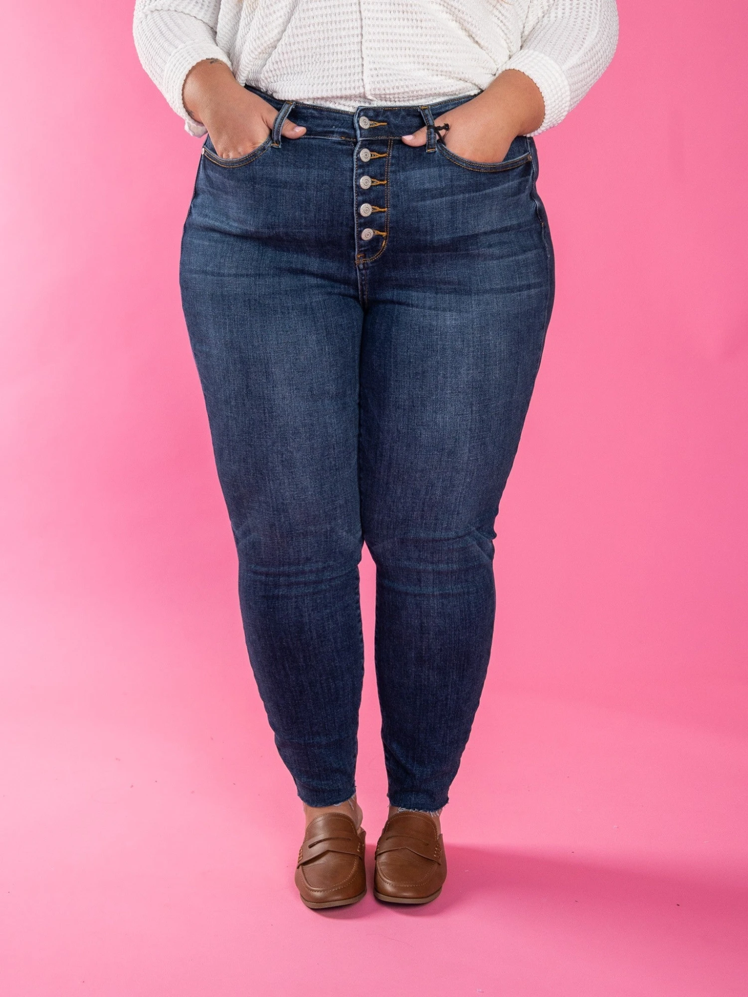 Judy High Rise Button Fly Cut Off Raw Hem Skinny Jeans | 0 - 24