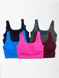 Ribbed Square Neck Padded Sports Bra | S-3X SET W/ Sku47446