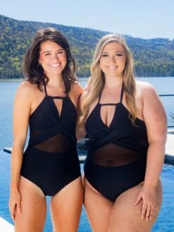 Halter Mesh Insert Cross Front One Piece Swimsuit | S - 2XL *Final Sale*