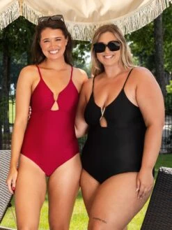 Spaghetti Straps Metal VOne Piece Swimsuit | S - 2XL *Final Sale*