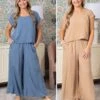 Woven Wide Leg Pull On Pants | S - L Set W/ Sku53166 Summer Concerts & Festivals