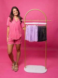 Zenana Washed Linen Frayed Hem Drawstring Shorts | S - XL Set W/ Sku50369